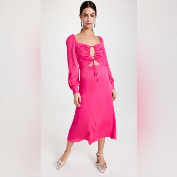 NWT FARM Rio Pink Cutout Midi Dress Small - Picture 4 of 5